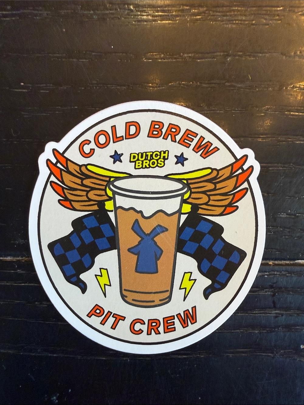 Dutch Bros Cold Brew Pit Crew Sticker - Orange & Blue Scratch & Sniff!